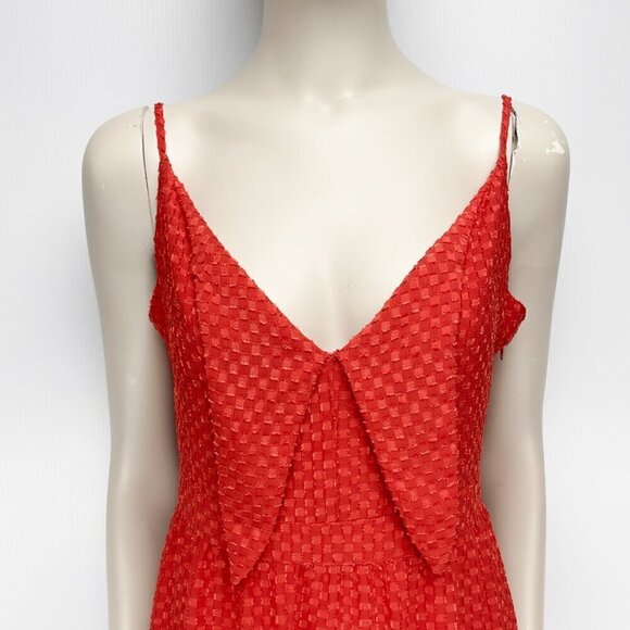 NANETTE LEPORE Classic Retro Tiered Western Collar Red Textured MIDI Dress sz4 - Picture 7 of 11